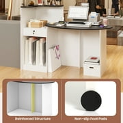 Topbuy Modern Reception Desk Front Counter Desk with Oval Tabletop Lockable Drawer & Adjustable Shelf White