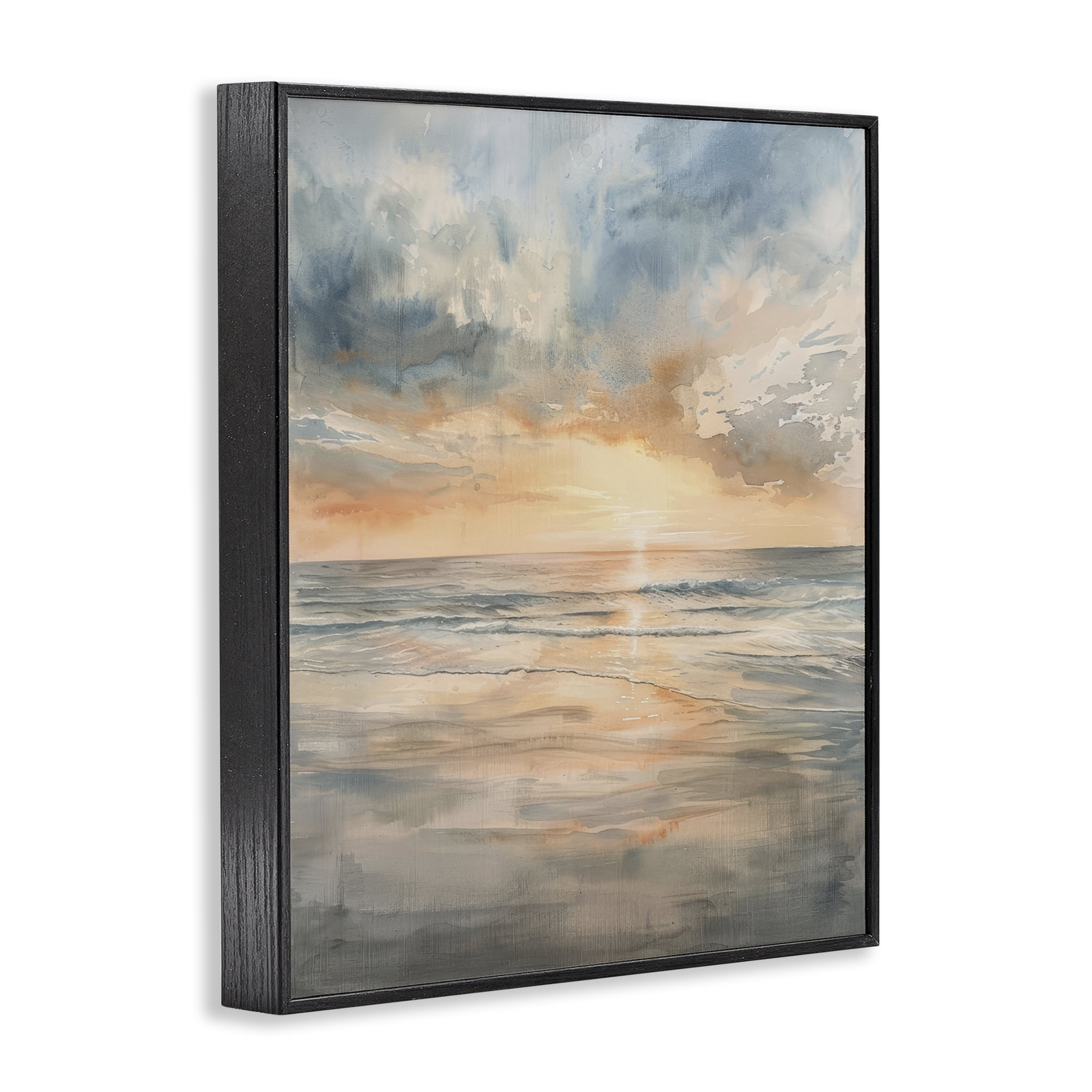 Stupell Industries Coastal Sunset over Gentle Waves Black Framed Giclee Art, design by Petal Prints Design