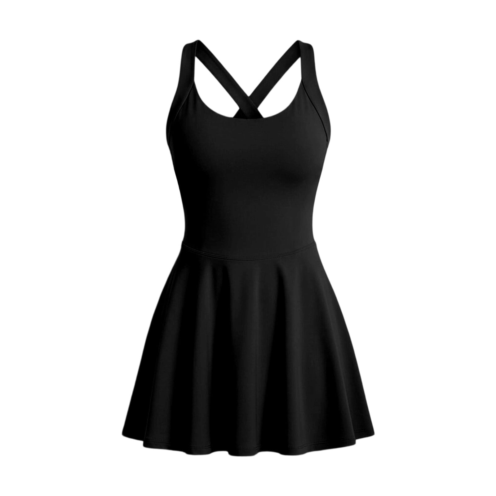 Wang6 Tennis Dress for Women Sleeveless Golf Dresses Ruffle Hem Backless Workout Athletic Gym Dresses Beach Mini Dress Black XS