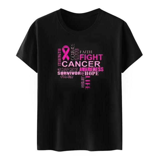 Gibobby Blusa de Trabajo de Manga Corta Mangas cuello redondo moda inspiradora para mujeres con cáncer mama(Negro,M)