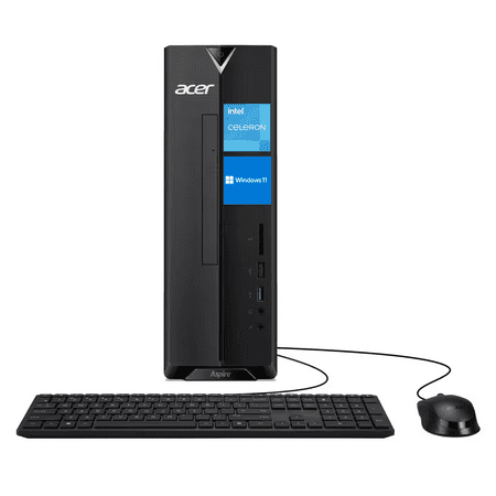 Acer Aspire Tower Desktop Computer, Intel Celeron N4505, 16GB RAM, 512GB PCIe SSD, SD Card Reader, Wired Keyboard and Mouse, Type-C, RJ45, HDMI, VGA, Wi-Fi 6, Windows 11 Home, Black