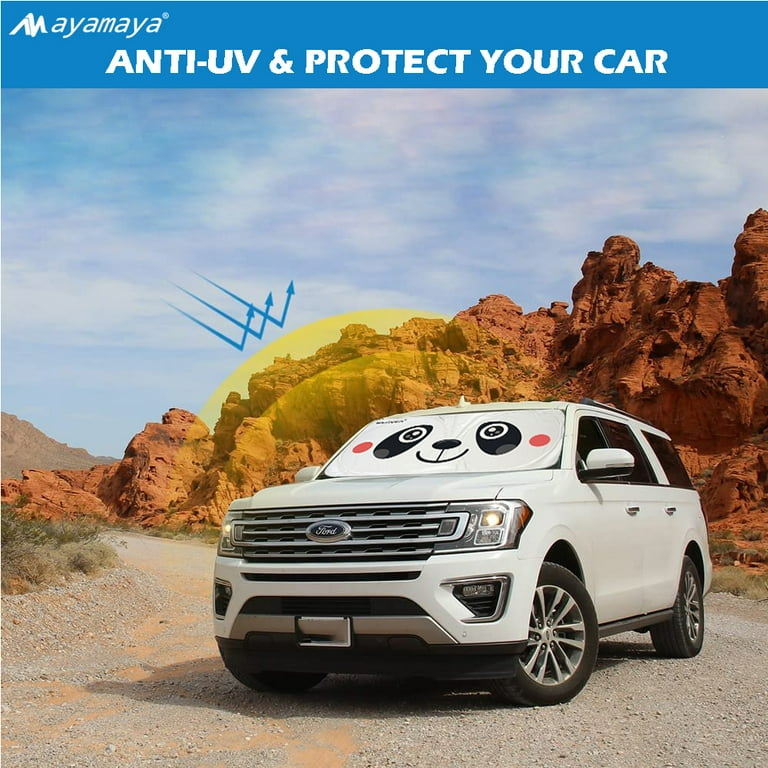 HOMEYA Car Windshield Sunshade With Cute Panda Design - 59"x33.5" Foldable UV Protector To Keep Car Cool