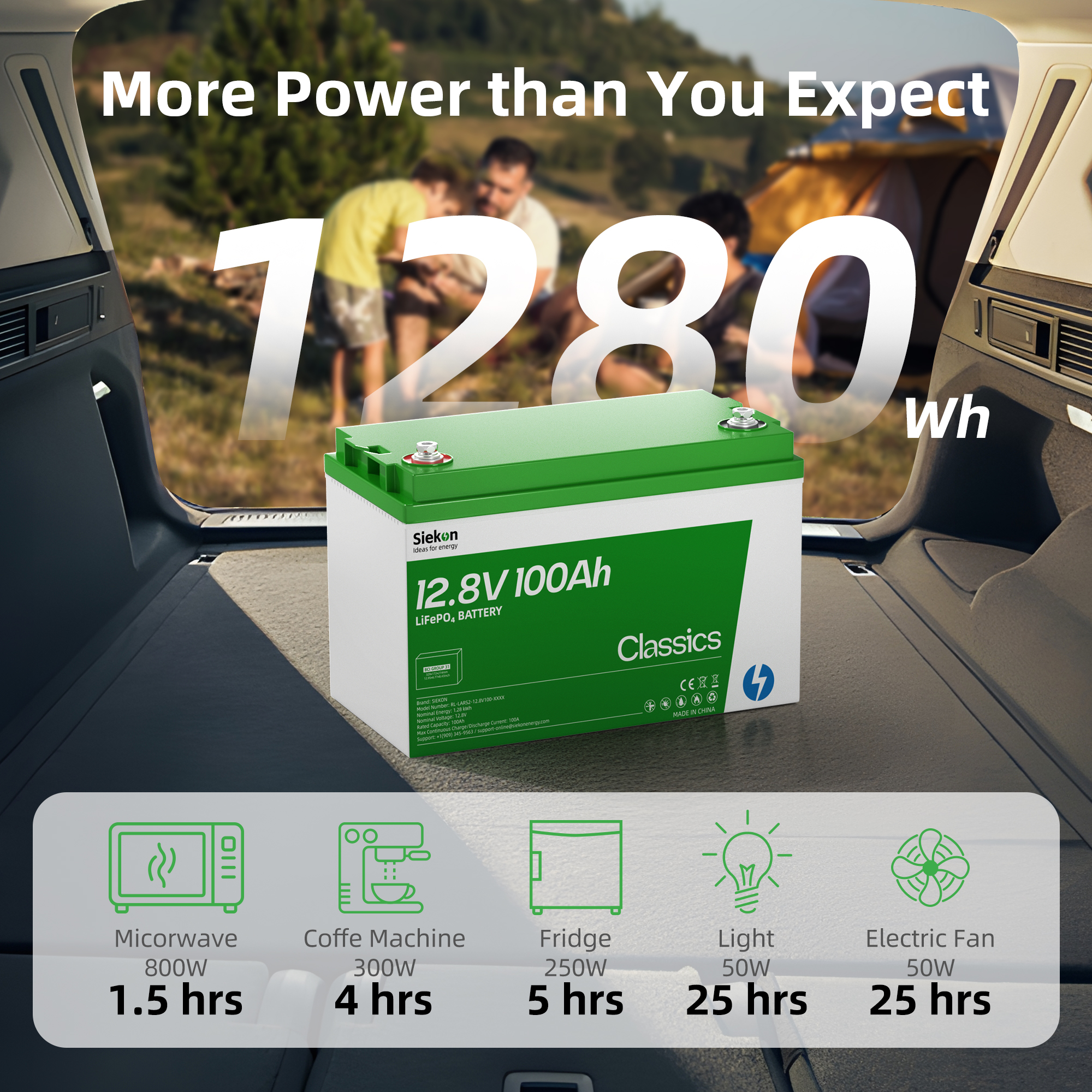 SIEKON 100Ah LiFePO4 Battery 12V Deep Cycle Lithium Battery 100 CCA for Trolling Motor