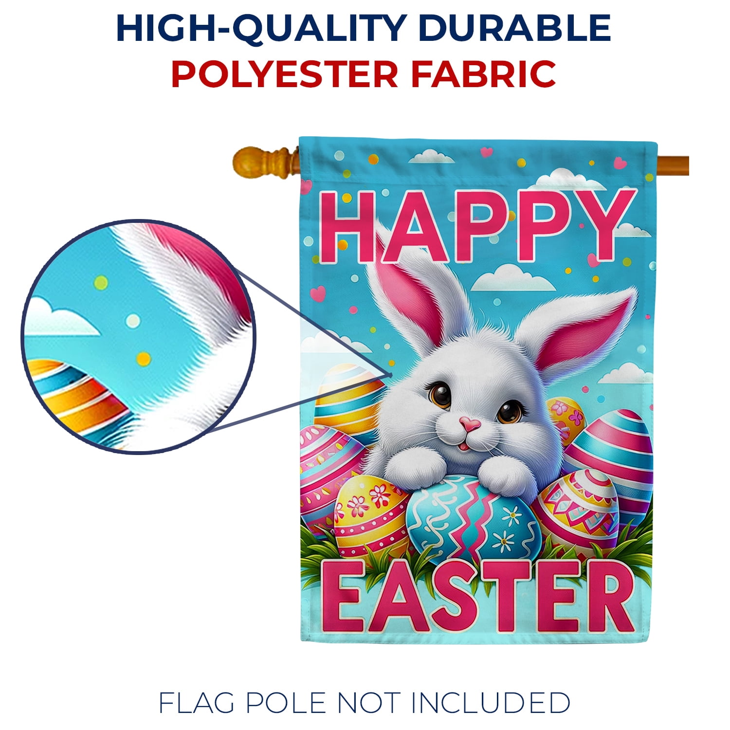 America Forever Happy Easter Bunny House Flag, 28” x 40” Double Sided, Colorful Rabbit Eggs Farmhouse Yard Outdoor Decoration, Welcome Flag for Spring Summer Home Decor