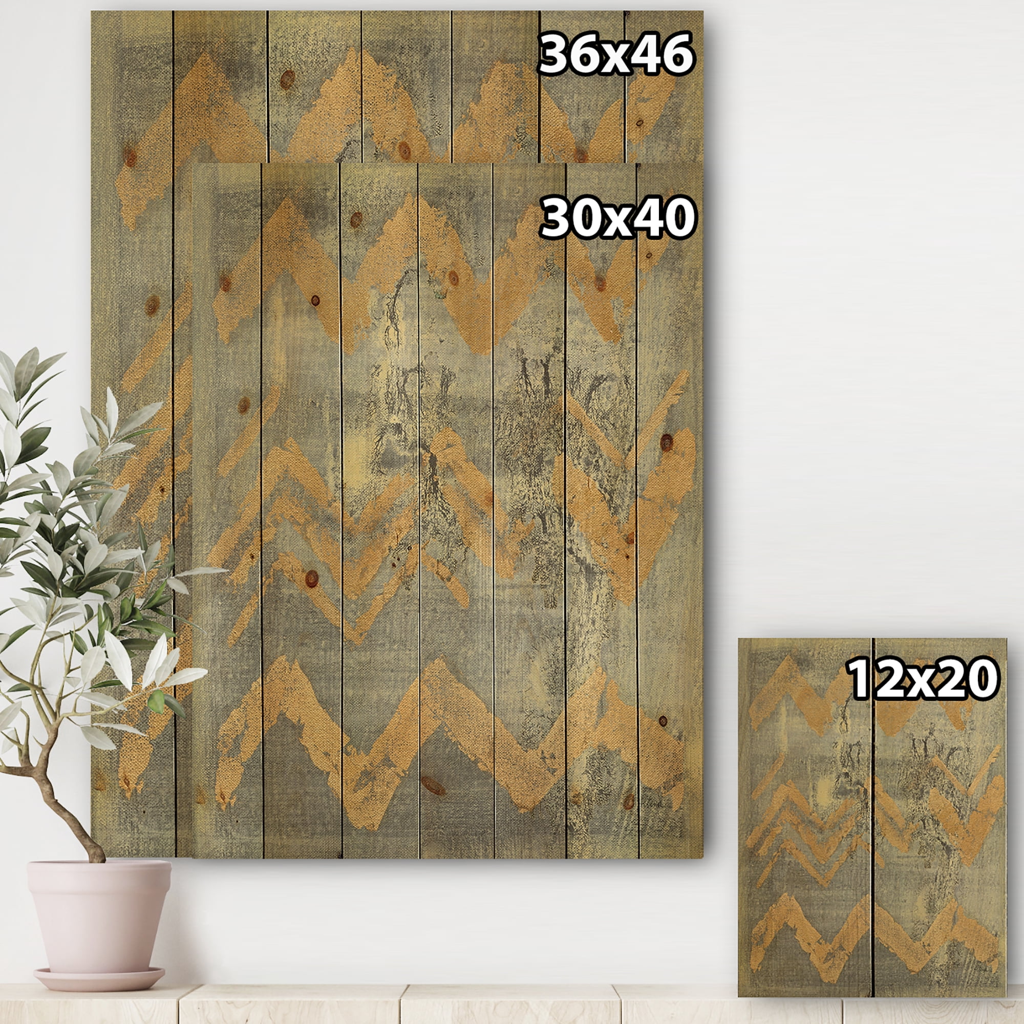 Designart 'Abstract Glam Metallic Form III' Modern & Transitional Print on Natural Pine Wood
