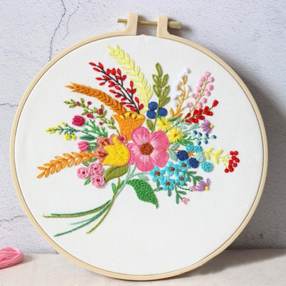 DIY Embroidery Kit for Beginners Flower Pattern Cross Stitch Needlework 