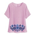 thumbnail image 1 of Camiseta de Mujer Camiseta de Manga Corta Impresión Casual Raglan Suelto de Lino Top Blusas, Cuello de la Tripulación, 1 of 5