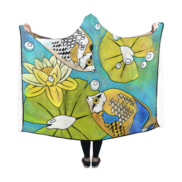 ASHLEIGH Hooded Blanket Fish In Aquarium Wearable Blanket 50x60 Inch Comfotable Hooded Throw