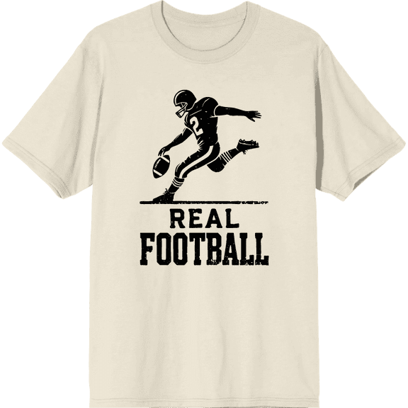 "Real Football" Sports Back to School Adult Natural Crew Neck Short Sleeve Tee-Medium