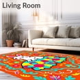 thumbnail image 2 of ODIKA 2'x3' Machine Washable Non-Slip Area Rug, Cartoon Hare in Meadow with Whimsical Egg and Petal Illustration High Traffic Rug with Pad, Orange, 719843, 2 of 8
