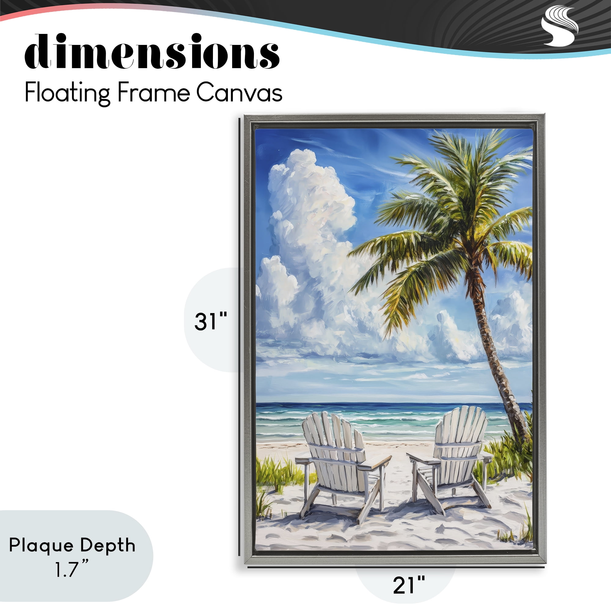 Stupell Industries Clouded Beach with Looming Palm Gray Framed Floater Canvas Wall Art, design by Petal Prints Design