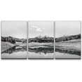 thumbnail image 3 of PixonSign Canvas Print Wall Art Set Film Grain Mountain & Field Reflection Nature Wilderness Photography Realism Rustic Landscape Relax/Calm Black and White for Living Room, Bedroom - 24"x36"x3, 3 of 5