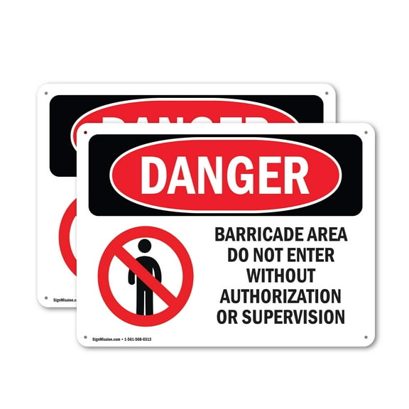 (2 Pack) Barricade Area Do Not Enter OSHA Danger Sign 24 Inch X 18 Inch Indoor / Outdoor Rust-Free Aluminum Metal Signs for Workplace, Workshop, and Construction Site, Made in the USA