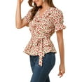 thumbnail image 5 of INSPIRE CHIC Women's Crossover V Neck Short Sleeves Ruffle Wrap Blouse, 5 of 7