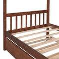 thumbnail image 5 of Twin House Bed with Trundle, Wooden Daybed Frame with Roof and Fence-Shaped Guardrail, Twin Size Platform Trundle Bed for Toddler, Kids, Teen, Can Be Decorated, No Box Spring Needed, Walnut, 5 of 8