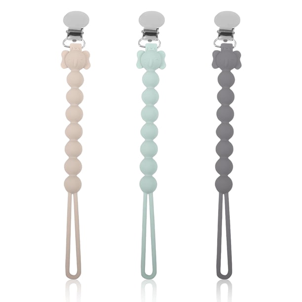 Clip para chupete de silicona para bebés niños y niñas, paquete de 3 chupetes de silicona, mantiene el chupete limpio, sin clips para chupete, cadenas para chupete suaves y flexibles, clips para