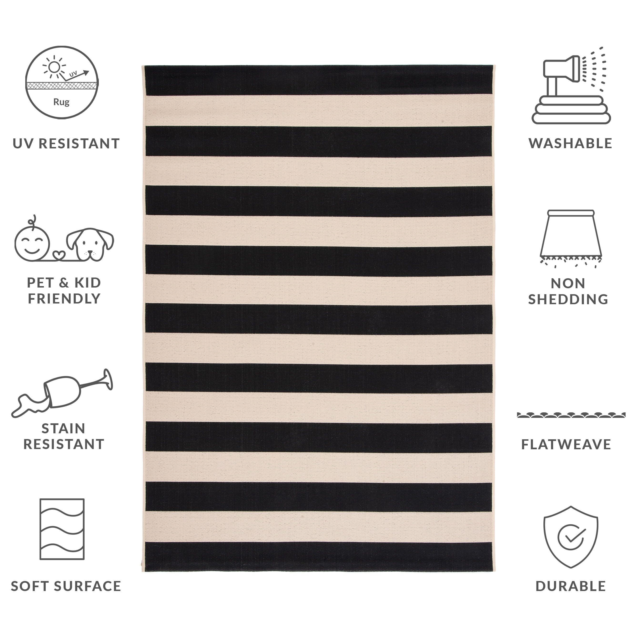 Safavieh Courtyard Ermintrude Striped Indoor/Outdoor Area Rug, Beige/Black, 7'10" x 7'10" Square