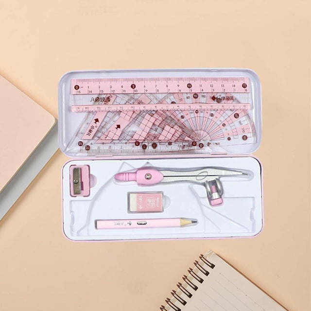 Xingzhi Math Geometry Kit 8Pcs Student Supplies Protractor for Drawings pink