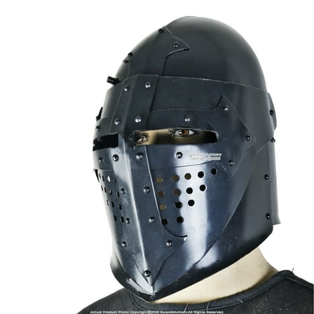 Functional Battle Ready 16G Medieval Black Knight Bassinet Helmet LARP SCA Armor Cosplay Roman Viking Theatre Play