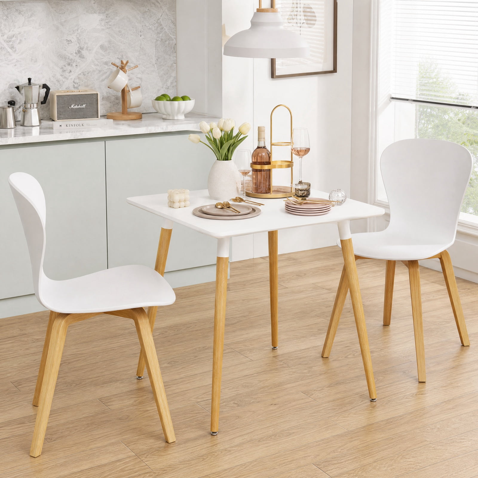 Furnibear Square Dining Table with Adjustable Foot Pads and X Shaped Structure for Small Dining Room and Kitchen Spaces, White