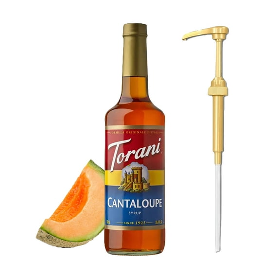 Torani Cantaloupe Flavouring Syrup, 25.4 fl oz (750ml) Glass Bottle with Absol Gold Pump