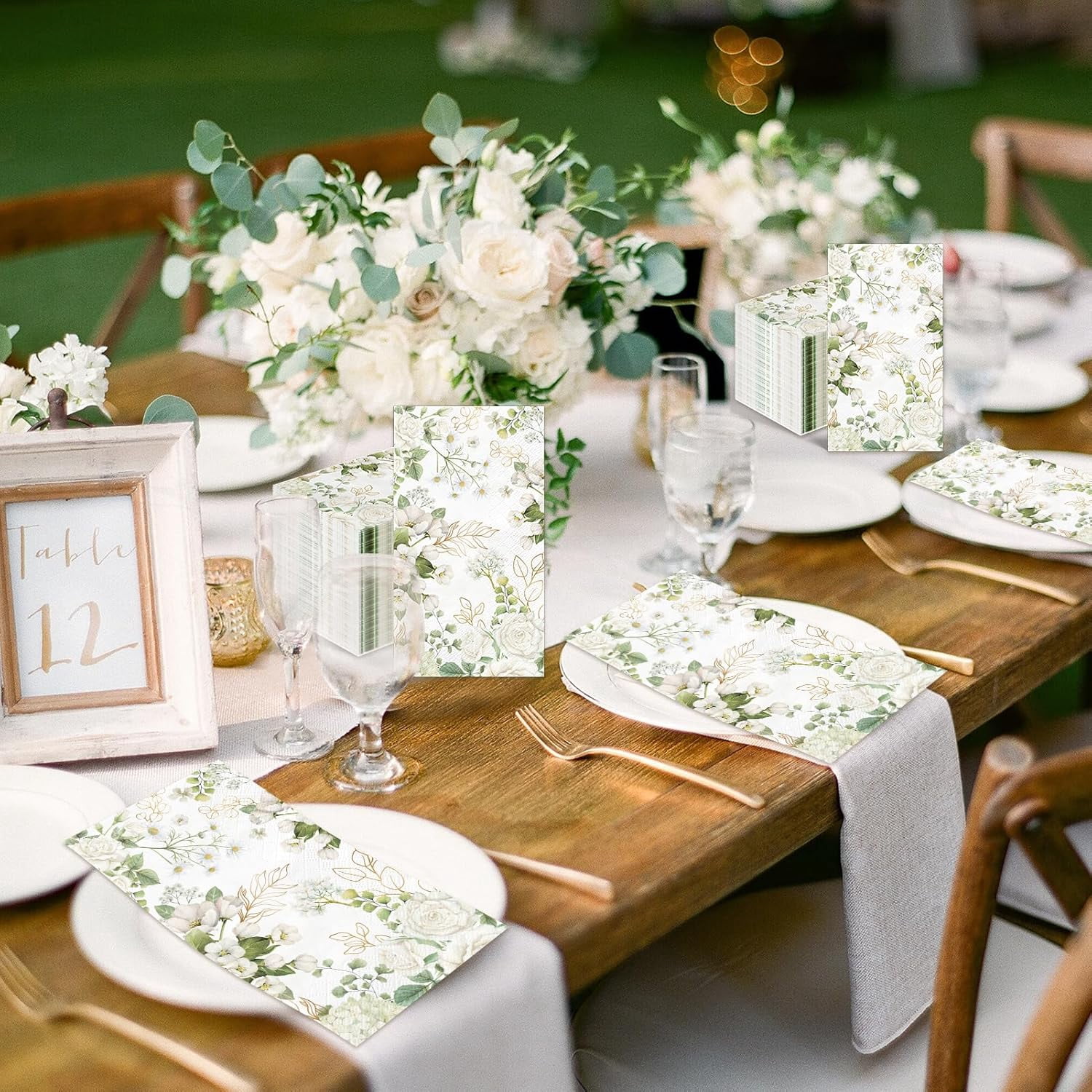 100 PCS White Floral Paper Napkins 3 Ply Disposable Hand Towels for Bathroom Spring Flowers Guest Napkins Greenery Floral Dinner Napkin Decor for Wedding Bridal Baby Shower Birthday Tea Party