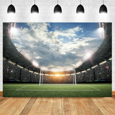Image of Football Theme Child Birthday Party Photo Backdrop Sports Arena Foot Gate Green Grass Photography Background Photocall