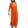 thumbnail image 4 of Besolor Maxi Dress for Women Trendy V Neck 3/4 Sleeve Casual Loose Split Flowy Fall Spring Long Dresses, 4 of 8