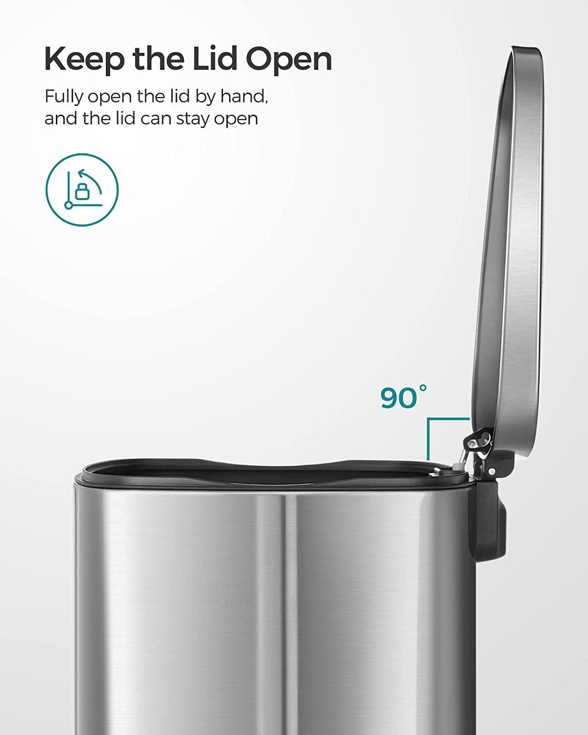 13.2 Gallon Kitchen Trash, Garbage Can, Pedal Rubbish Bin, Stainless Steel, Silver