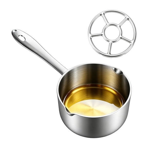316 Stainless Steel Butter Warmer Pot, 0.5 Quart / 500 ml Food-Safe Mini Sauce Pan with Handle, Durable Multi-Layer Butter Melting Pot for Hot Oil, Milk, Eggs, Stove Rack Included