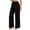 Black, variant on Women's Lace Panel Wide Leg Pants, Ruffled Elastic Waist with Tie Belt, Side Pockets, Openwork Side Panels, Relaxed Fit