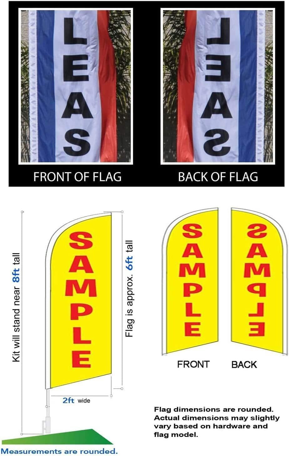 Now Open Two Pack of 8ft Advertising Feather Banner Swooper Flag Signs with Flag Pole Kits and Ground Stakes for Businesses, 2pack red, yellow, medium height