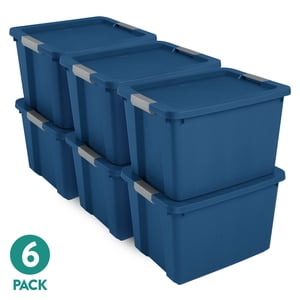Sterilite 20-Gallon Latching Storage Tote, Blue, 6-Pack