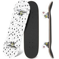 31'' Complete Skateboard 7 Layer Canadian Maple Double Kick Deck Skateboards Black funky confetti triangles print Speckled graphic Skate Board for Beginner Adult Gifts