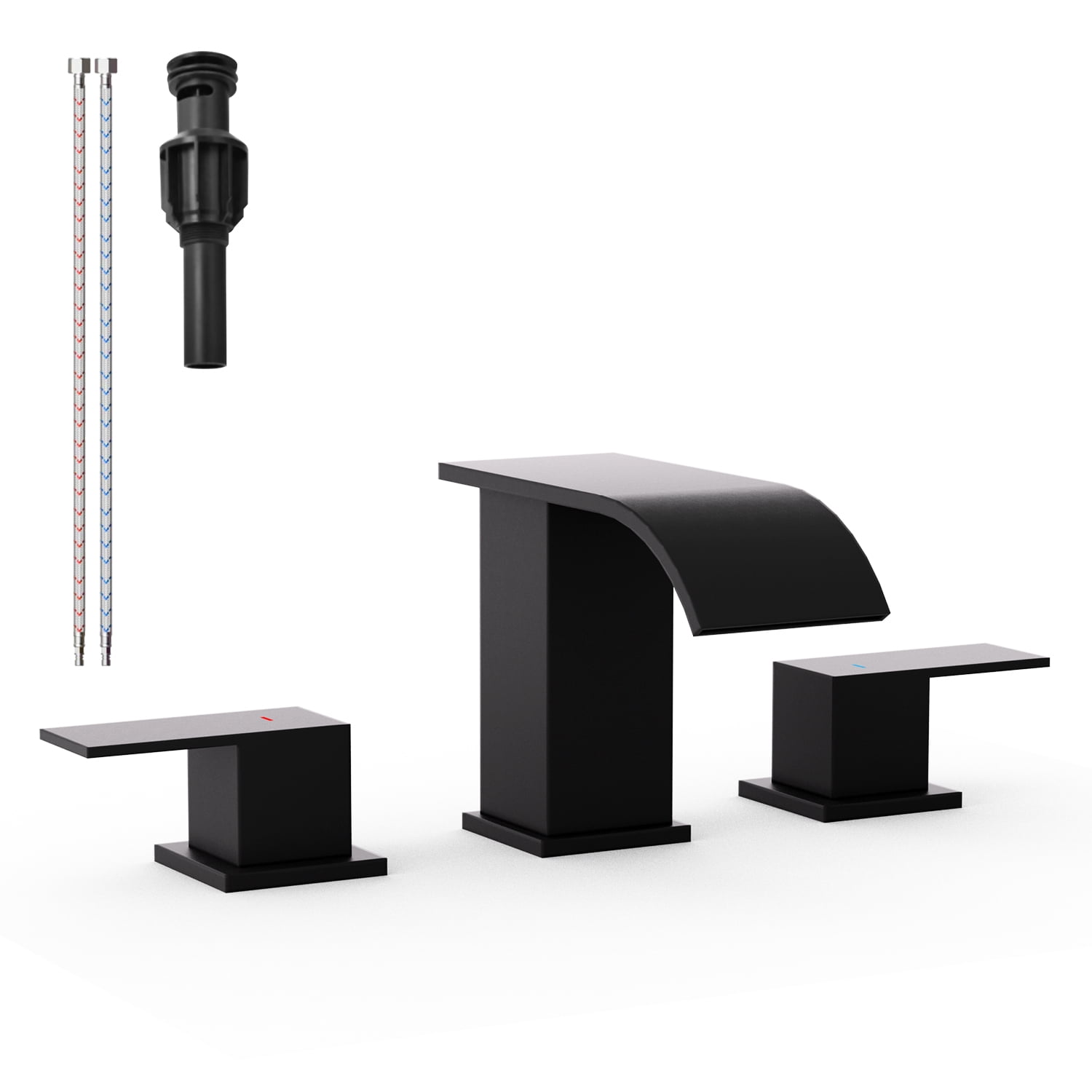 Curve Waterfall 8 in. Widespread 2-Handle Bathroom Faucet, 3-Hole Sink Faucet with Pop-Up Drain, Matte Black