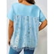 thumbnail image 3 of Blusa extragrande con cuello redondo de encaje Blusa extragrande de manga corta de encaje de doble capa para mujer Lady Girl Azul claro 4XL, 3 of 6