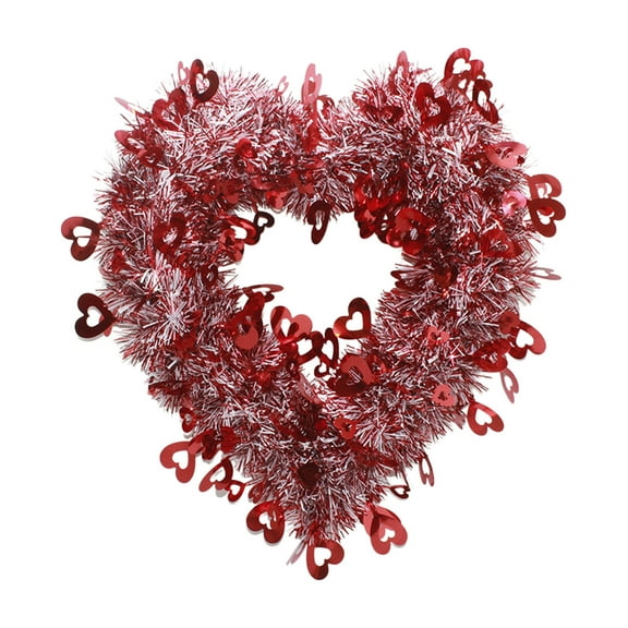 Fasiaou Valentine's Day Wreath for Front Door, Tinsel Heart Shaped Wreath Hanging Wall Decorations, Valentines Outdoor Décor,B