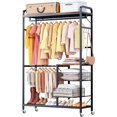 thumbnail image 7 of Flycity Heavy Duty Clothes Garment Rack with Drawers, Adjustable Free Standing Closet Ironwood Clothing Storage Shelves Rack for Hanging Clothes, Easy to Assemble & Sturdy with Wheels and Hooks, 7 of 7