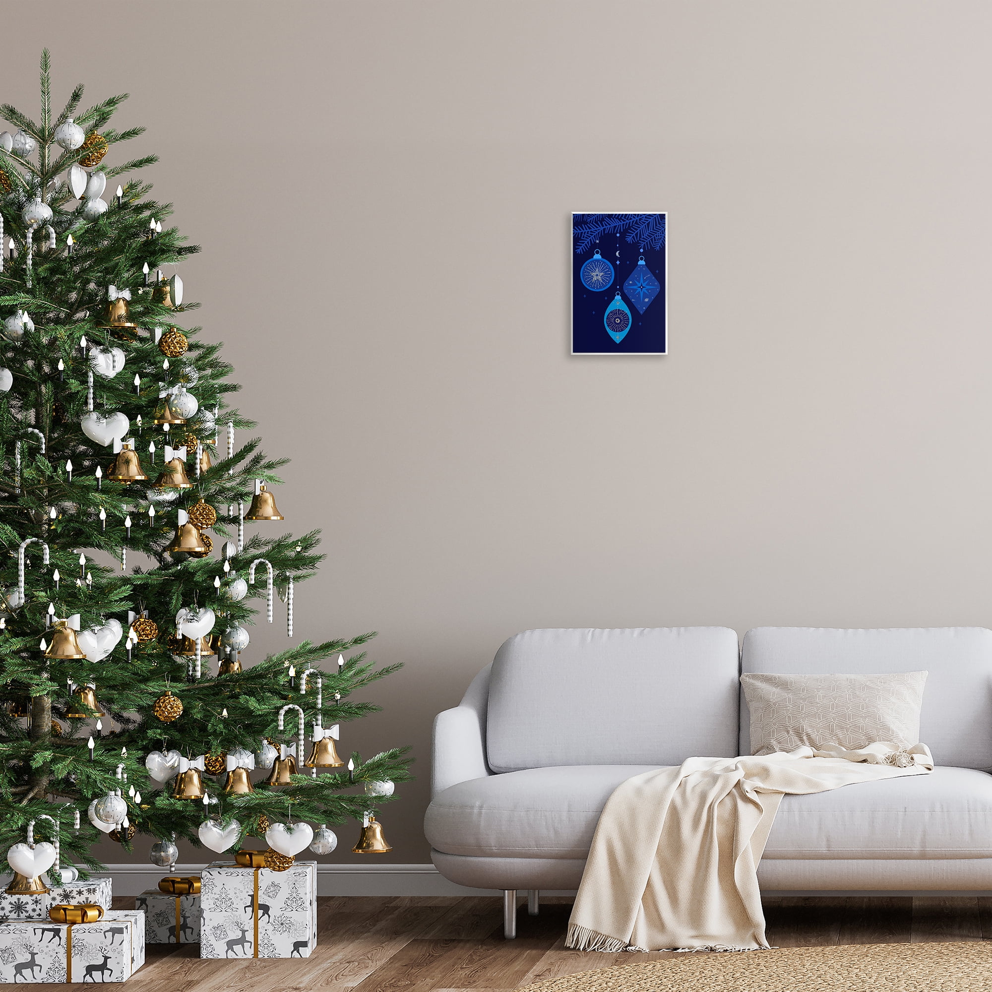 Stupell Industries Blue Hanging Ornaments Holiday Painting Unframed Art Print Wall Art, 10 x 15
