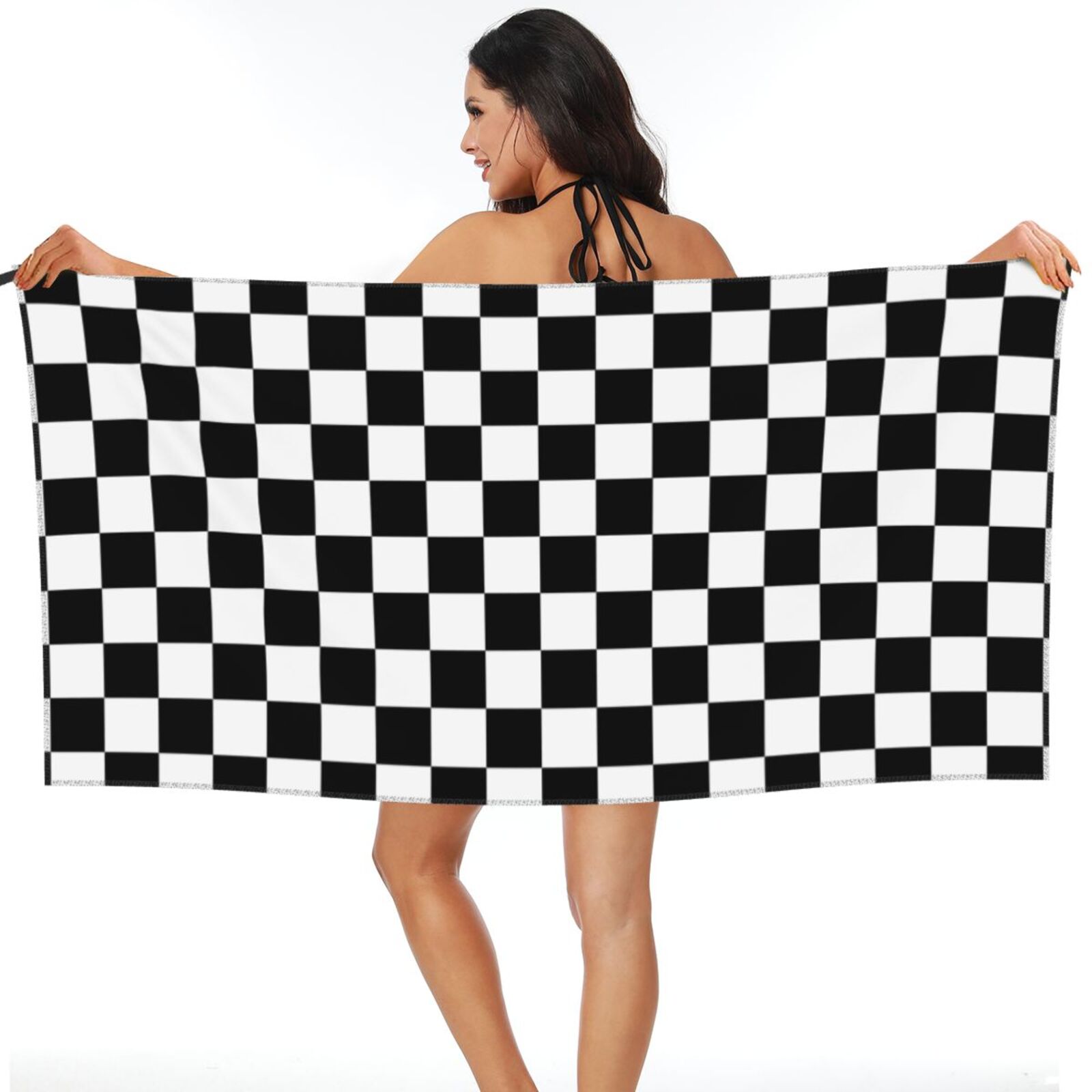 ZNDUO Bath Towel, Black White Plaid Pattern Oversized Quick Dry Bath