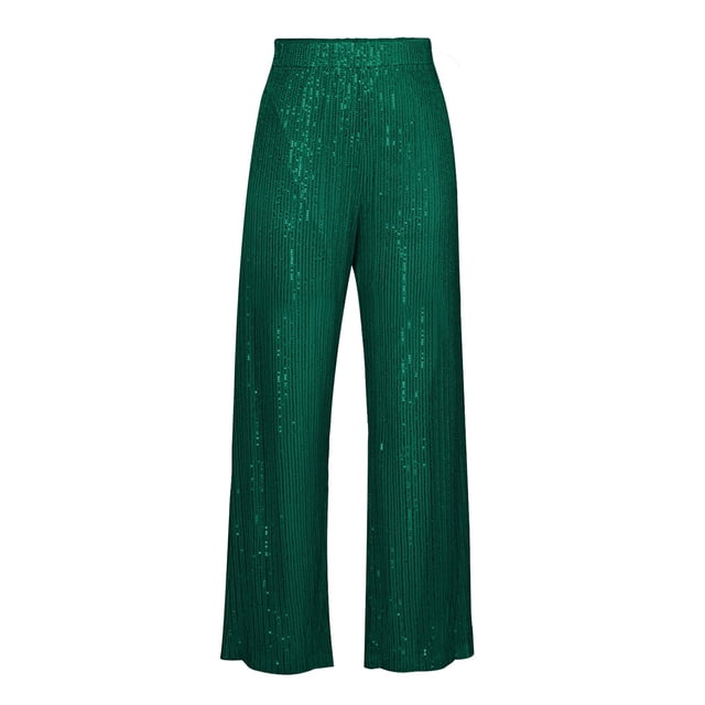Prolriy Pantalon à Paillettes pour Femmes Couleur Unie Paillettes Mode Décontractée Pantalon Droit Pantalon de Détente Femmes, Pantalon Vert m