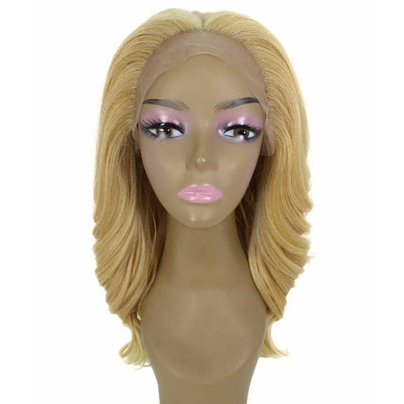 LUXLUXE Cleo Wavy Layered 21 in Long 4X4 Hand Tied Lace Front Wig, Heat Resistant Fibers,Golden Blonde