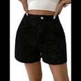 thumbnail image 3 of Shorts Bohemios de Verano con Cintura Alta y Bolsillo para Mujer, de Jacquard Floral Negro XXL, 3 of 8
