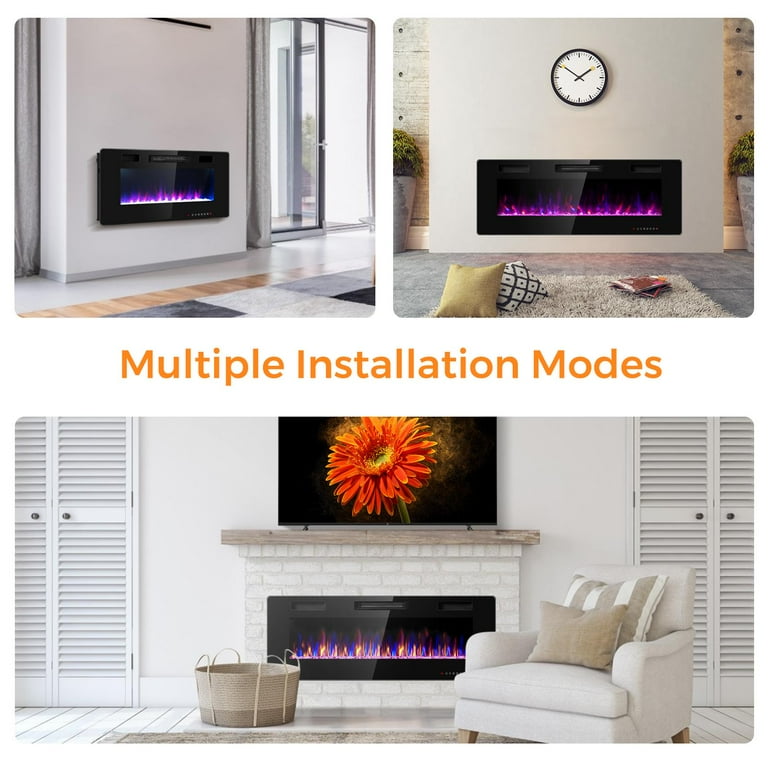 50” Electric Fireplace Insert, 750W/1500W LED Fireplace w/Remote Control,  8H Timer u0026 12 Flame Colors, Wall Mounted Fireplace, Fireplace Heater,  Recessed Electric Fireplace for Home RV - Walmart.com