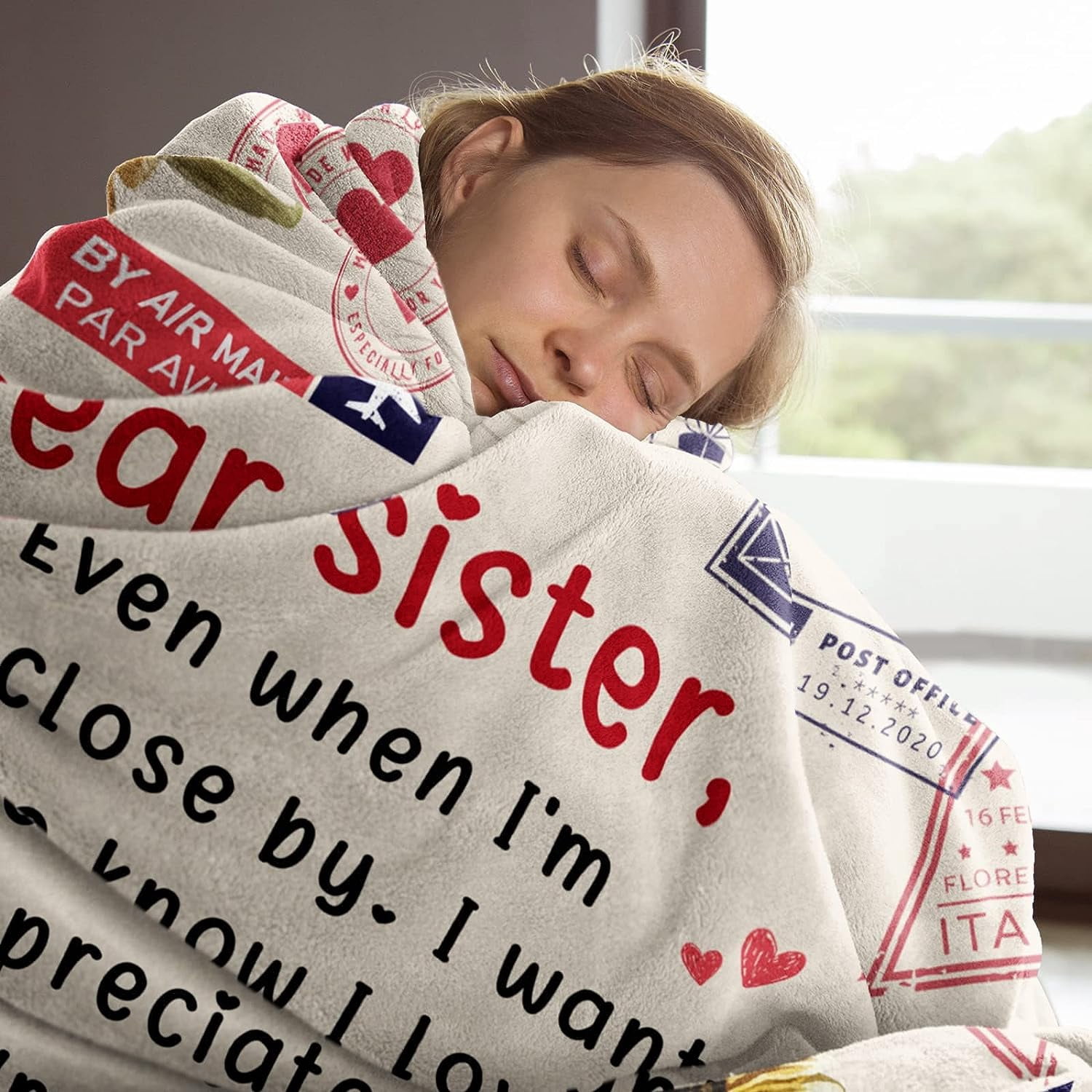 Sister Birthday Gifts, Sister Gifts Blanket, Sisters Gift from Sis, Present for Sisters on Mothers Day, Christmas, Dear Sis Airmail Throw Blanket