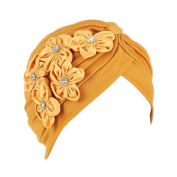 Womens Casual Five Little Flowers Solid Head Hat Cap Headwear Muslim Turban Cap Slouchy Headwear