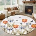 thumbnail image 3 of Orange Blue Tulip Round Area&nbsp;Rug 8ft Farm Watercolor Flower Butterfly Green Leaf Wood Grain Non-Slip&nbsp;Washable Circle Rugs Soft Felt Indoor Floor Mat for Bedroom Kitchen Living Room Bathroom, 3 of 9