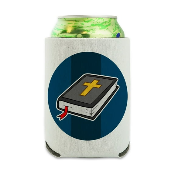 Bible with Cross Christian Religious Can Cooler - Drink Sleeve Hugger Collapsible Insulator - Beverage Insulated Holder