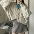thumbnail image 2 of Pink sweater coat women autumn 2022 retro lazy style Korean version loose outwear V-neck single breasted casual knitted cardigan, 2 of 6
