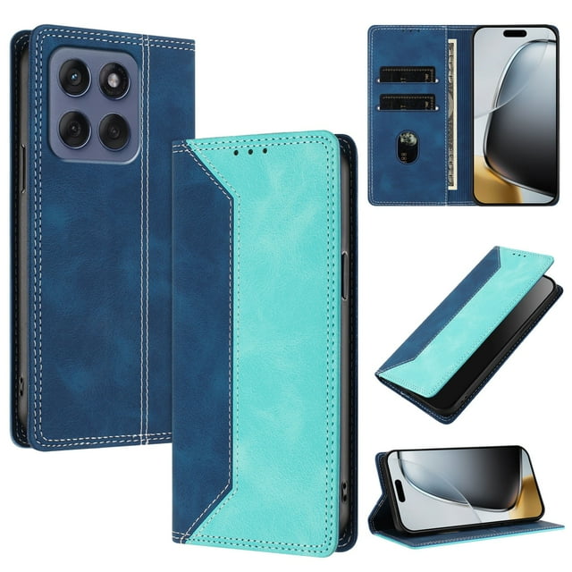 Funda FOXDOCK para Motorola Edge 60 Fusion de Cuero Premium Bicolor con Ranuras RFID, Carcasa Tipo Billetera Antigolpes y Soporte Plegable